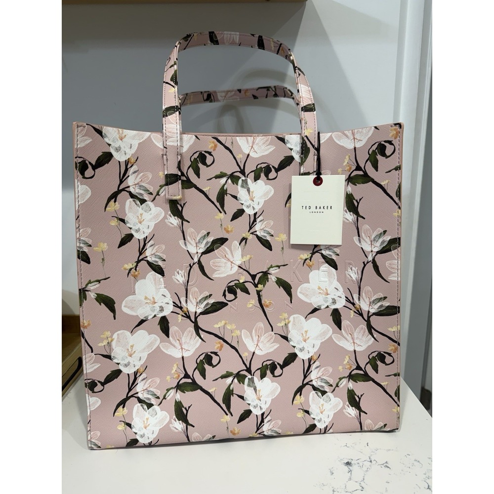 NEW Ted Baker Floral LARGE Print Tote Icon Bag Pink White Green Double Handles